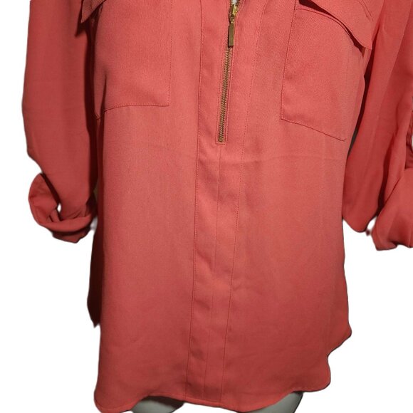 ❤️ 4/$20 Express zippered blouse Adjustable sleeves Women's medium Sheer V-neck - Picture 3 of 12